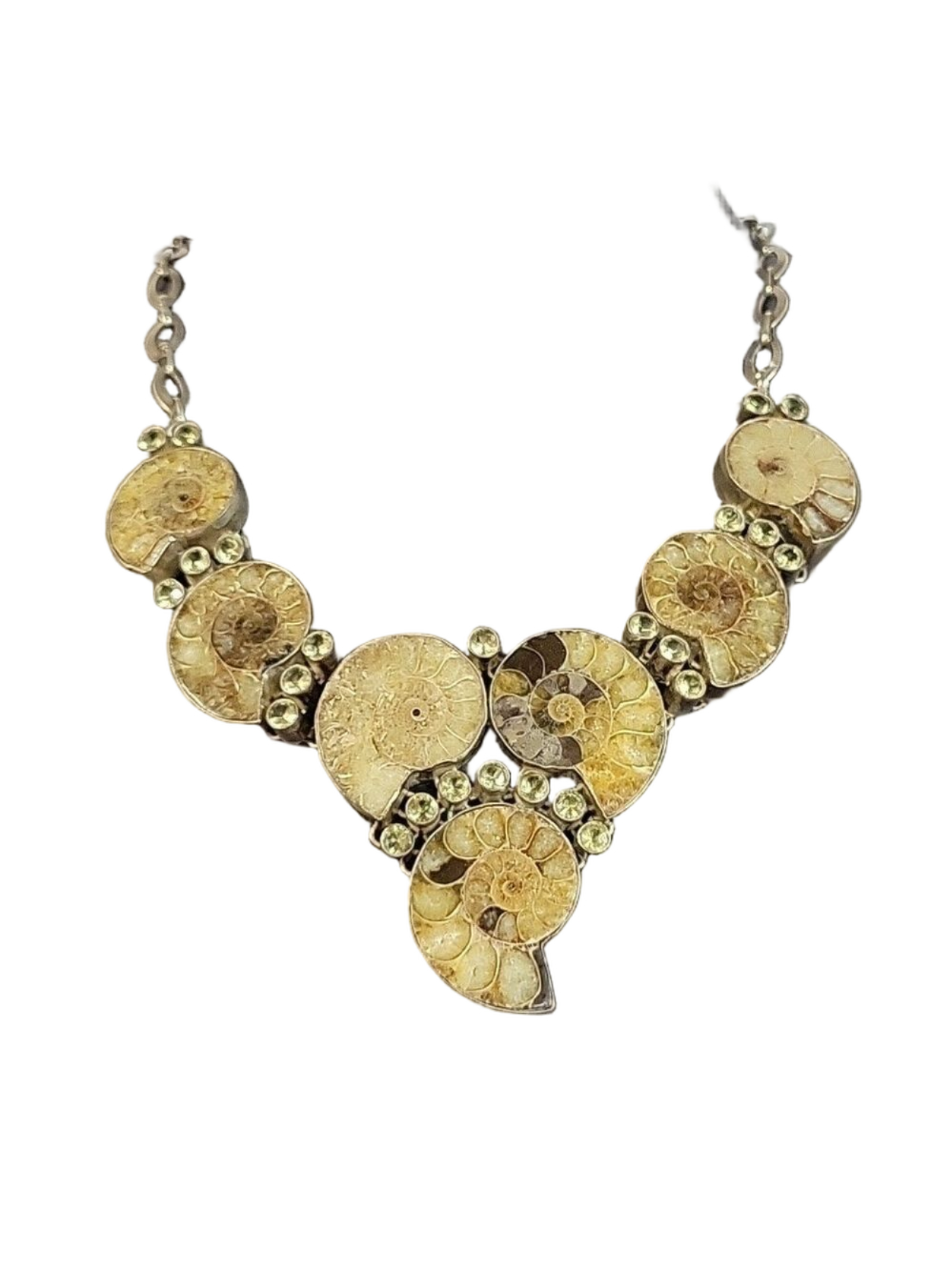 Chunky Boho Hippie Ammonite Fossil Shell Necklace with Citrine Accents